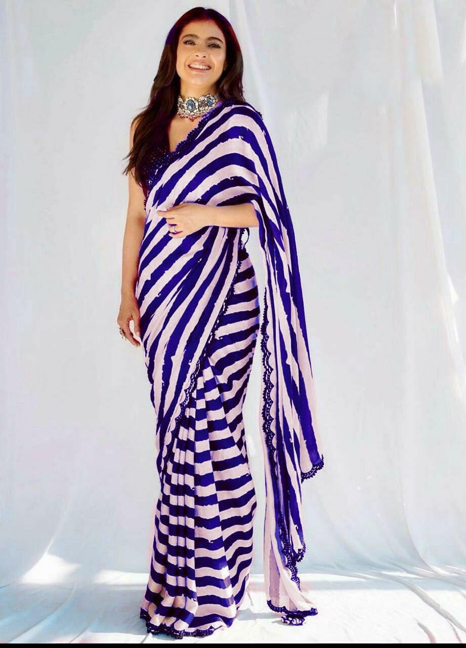 Heavy Satin Silk Party Wear Dogotal Printed Saree With Sequence Worked Blouse