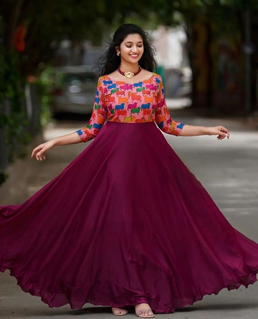 Georgette Digital Printed Full Stiched Gown With Georgette Digital Printed Dupatta