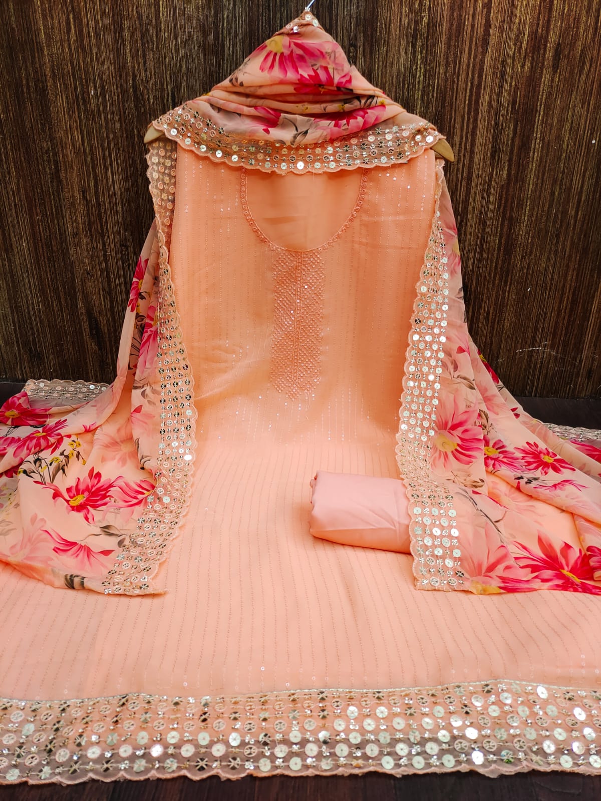 Beautiful Multi Sequence Worked Suit With Georgette Digital Printed Duppata