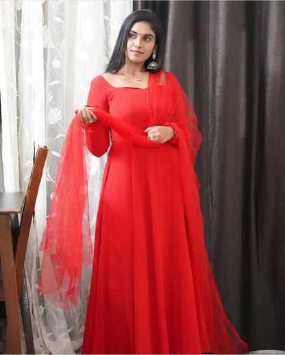 Glemorus Plain Full Stiched Kurti With Moti Worked Net Duppata