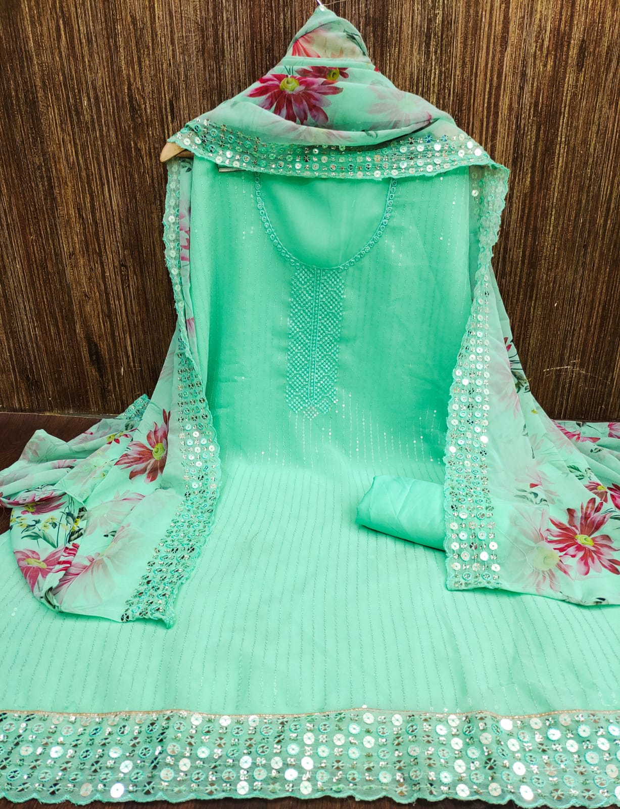 Beautiful Multi Sequence Worked Suit With Georgette Digital Printed Duppata
