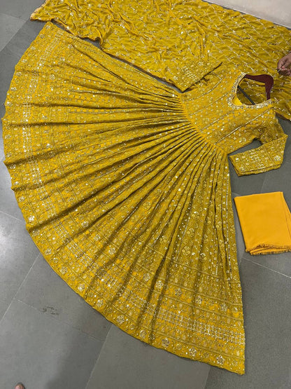 Heavy Embroidary And Sequence Worked Georgette Full Stiched Suit With Designer Duppata