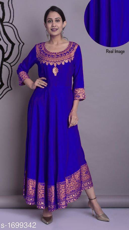Designer Heavy Reyon Gold Foil Printed Full Stiched Long Kurti