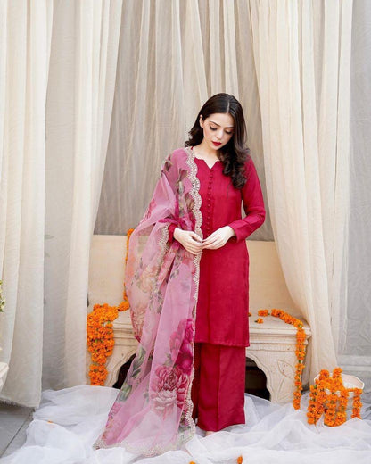 New Maska Silk Cotton Full Sleev Stiched Salwar Suit With Printed Duppata