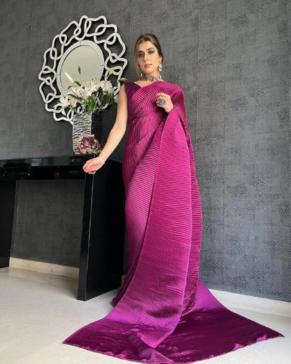 Soft Satin Silk All Over Plating Party Wear Saree With Two Ton Satin Silk Blouse
