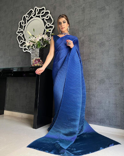 Soft Satin Silk All Over Plating Party Wear Saree With Two Ton Satin Silk Blouse
