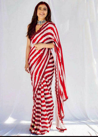 Heavy Satin Silk Party Wear Dogotal Printed Saree With Sequence Worked Blouse