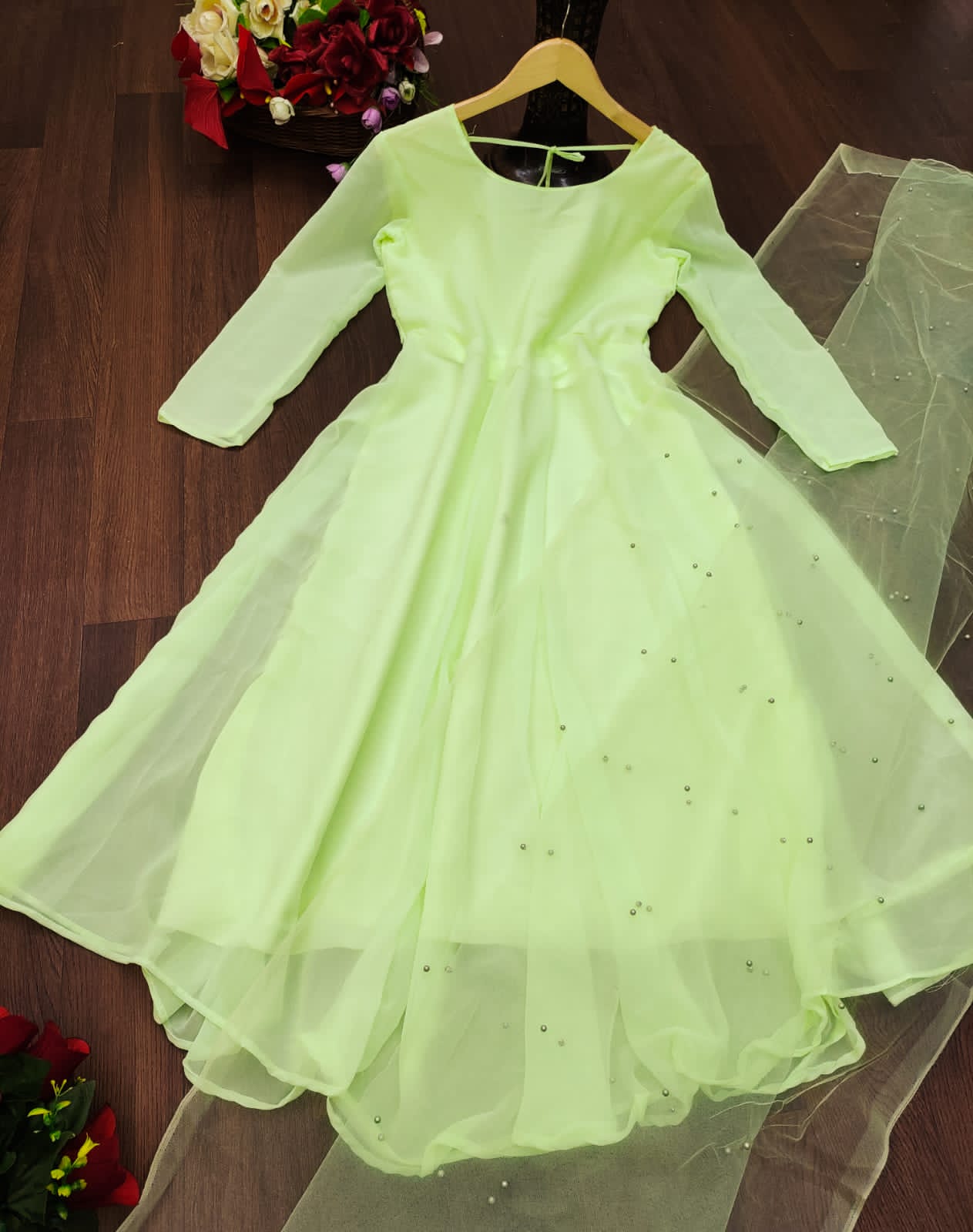 Glemorus Plain Full Stiched Kurti With Moti Worked Net Duppata