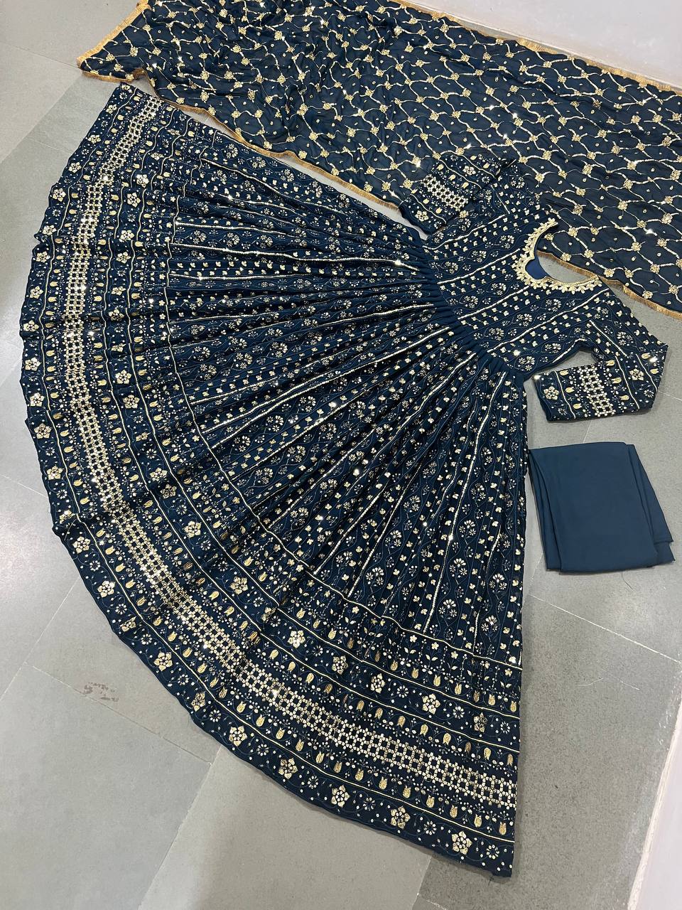 Heavy Embroidary And Sequence Worked Georgette Full Stiched Suit With Designer Duppata