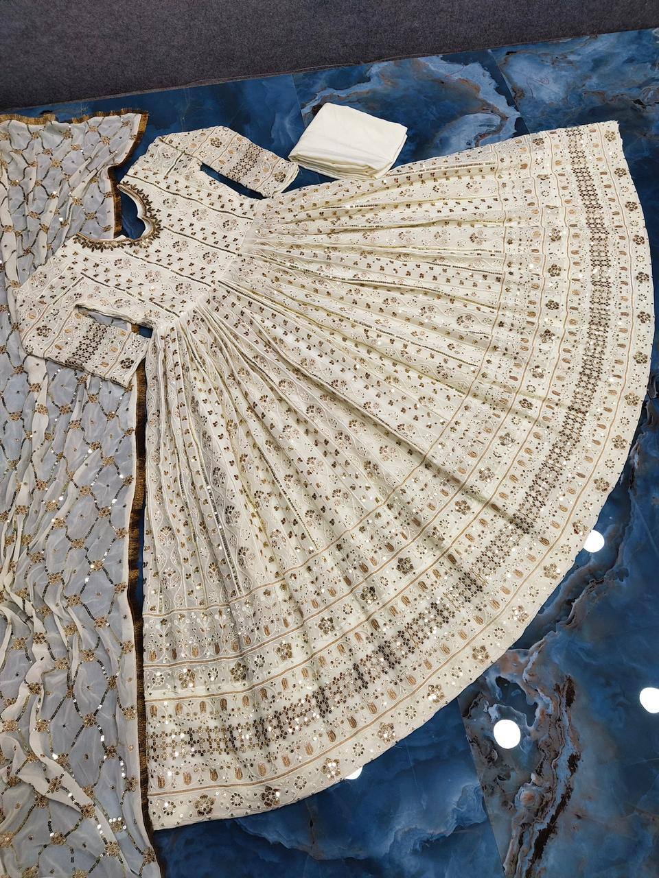 Heavy Embroidary And Sequence Worked Georgette Full Stiched Suit With Designer Duppata